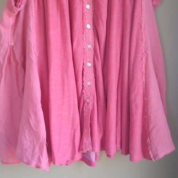 Free People Oversized Flowy Gossy Boho Tunic Pink Distressed cotton Top Size L, - Picture 9 of 10